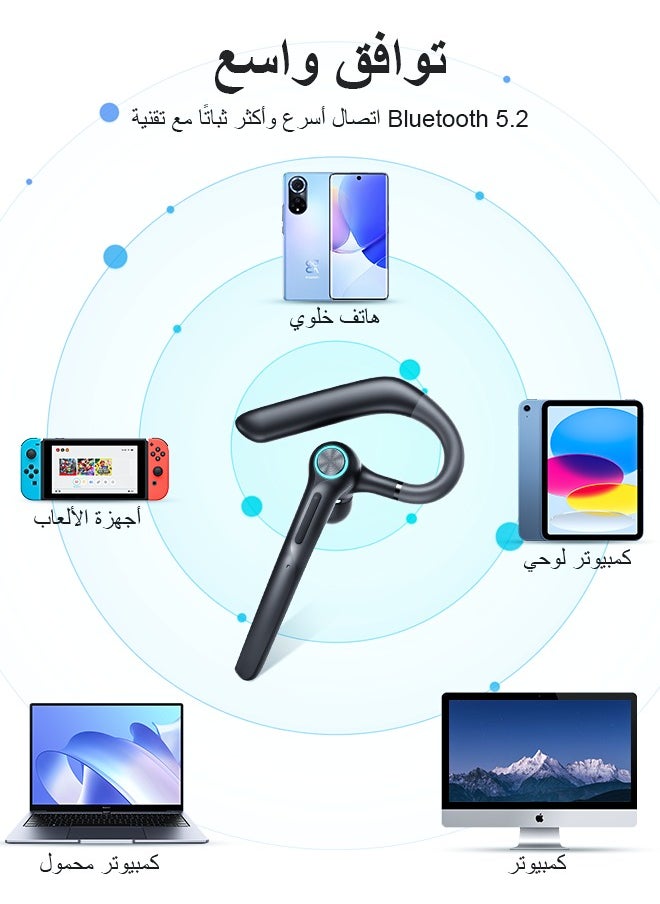 Litus - Bluetooth Headset Wireless, Wireless Headset With Microphone, 15-Hours Talk Time Earbuds, Single Ear Bluetooth 5.2 Headset With Noise Cancelling For iPhone/Android, Bluetooth Headphones Perfect For Business, Office, Running, And Driving - Image 1