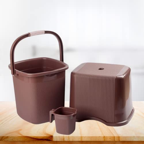 Nayasa Rimmy Strong Plastic Bucket, Mug and Stool Set (3pc Set)| Bathroom Set | (Dark Brown, 18 Liter Bucket, 1.5ltr Mug, a Stool) - Image 2