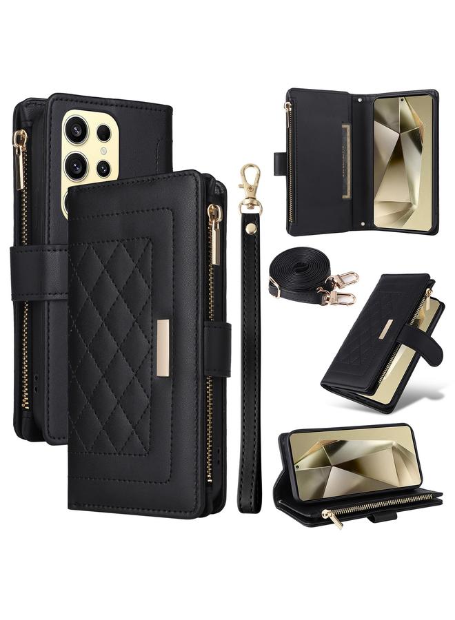 اس-توب جراب لهاتف Samsung Galaxy S24 Ultra 5G Crossbody بسحاب ومحفظة من الجلد على شكل معين - Image 1