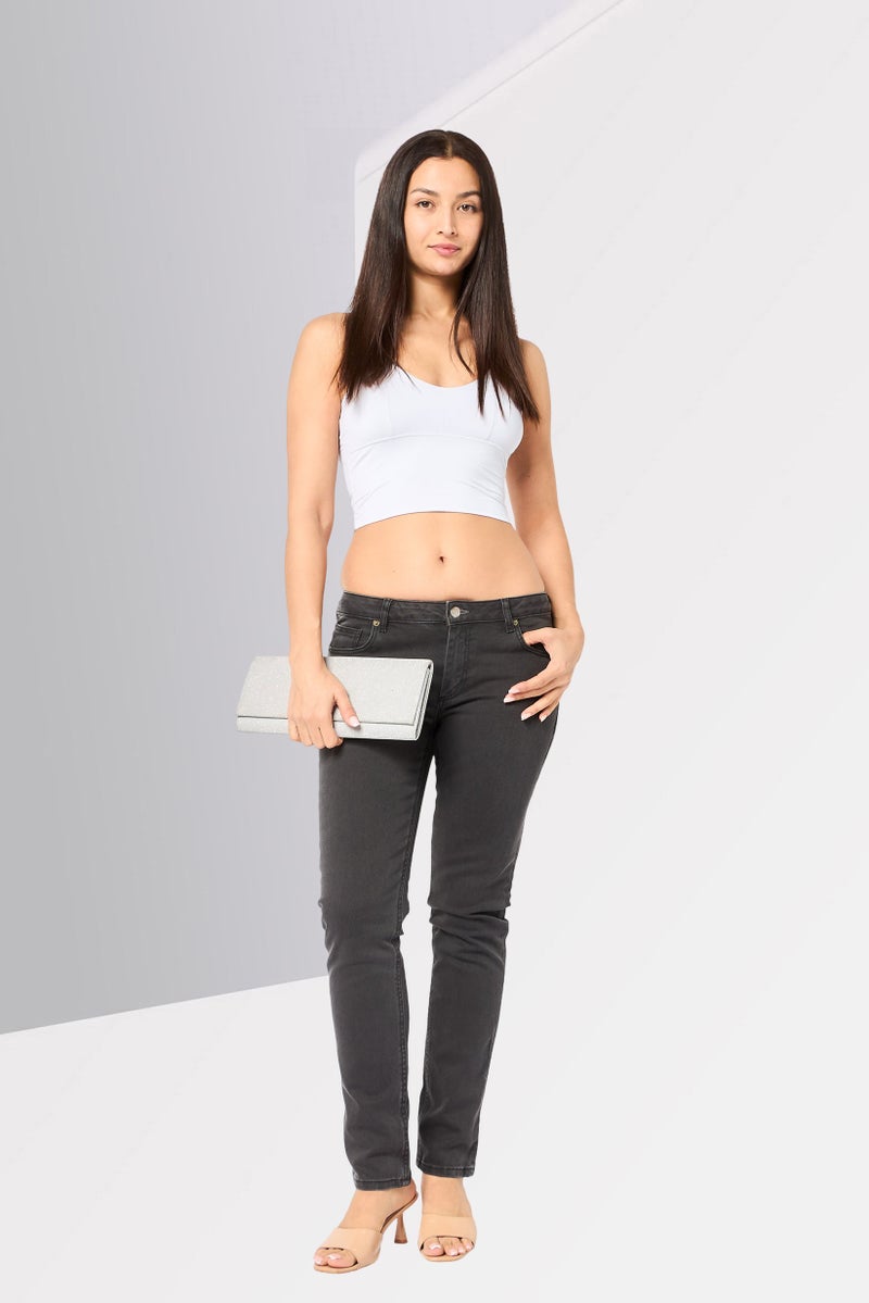 LACOSTE Women Slim Fit Washed Stretchable Jeans, Vintage Grey - Image 2