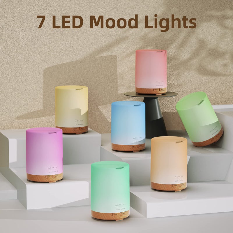 ASAKUKI Essential Oil Diffuser, Aromatherapy Cool Mist Home Humidifier with 7 LED Color Changing Light and Auto-Off Safety Switch, 8 Essential Oils Set, 300ml (X-Brown with Oils) - Image 3