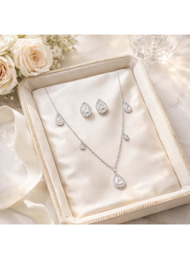 MTZ Women Jewellery Set, 14K Gold Plated Dainty Pendant Necklace & Stud Earrings Set for Wedding Party Daily Wear - Image 5