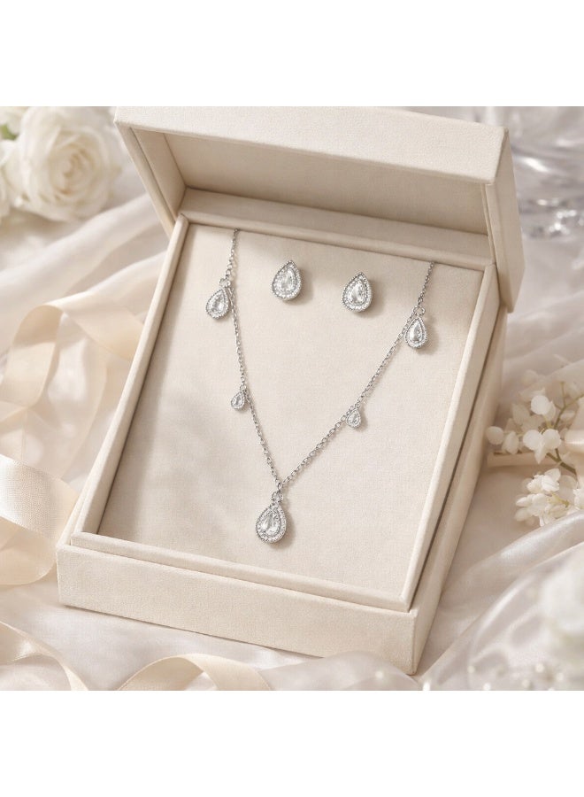 MTZ Women Jewellery Set, 14K Gold Plated Dainty Pendant Necklace & Stud Earrings Set for Wedding Party Daily Wear - Image 3
