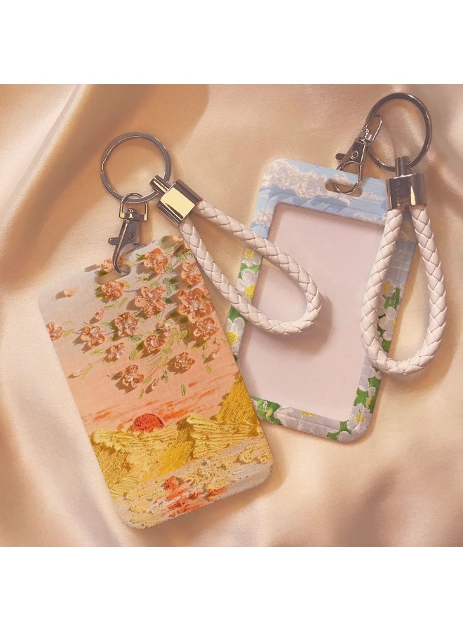 NIBEMINENT 1 - Piece Oil Painting Sunset Kpop Photo Card Holder Pendant Key Chain ID Badge Holder ID Card Holder Photo Card Protector for School ID Office ID Access Card for Women Girls - Image 3