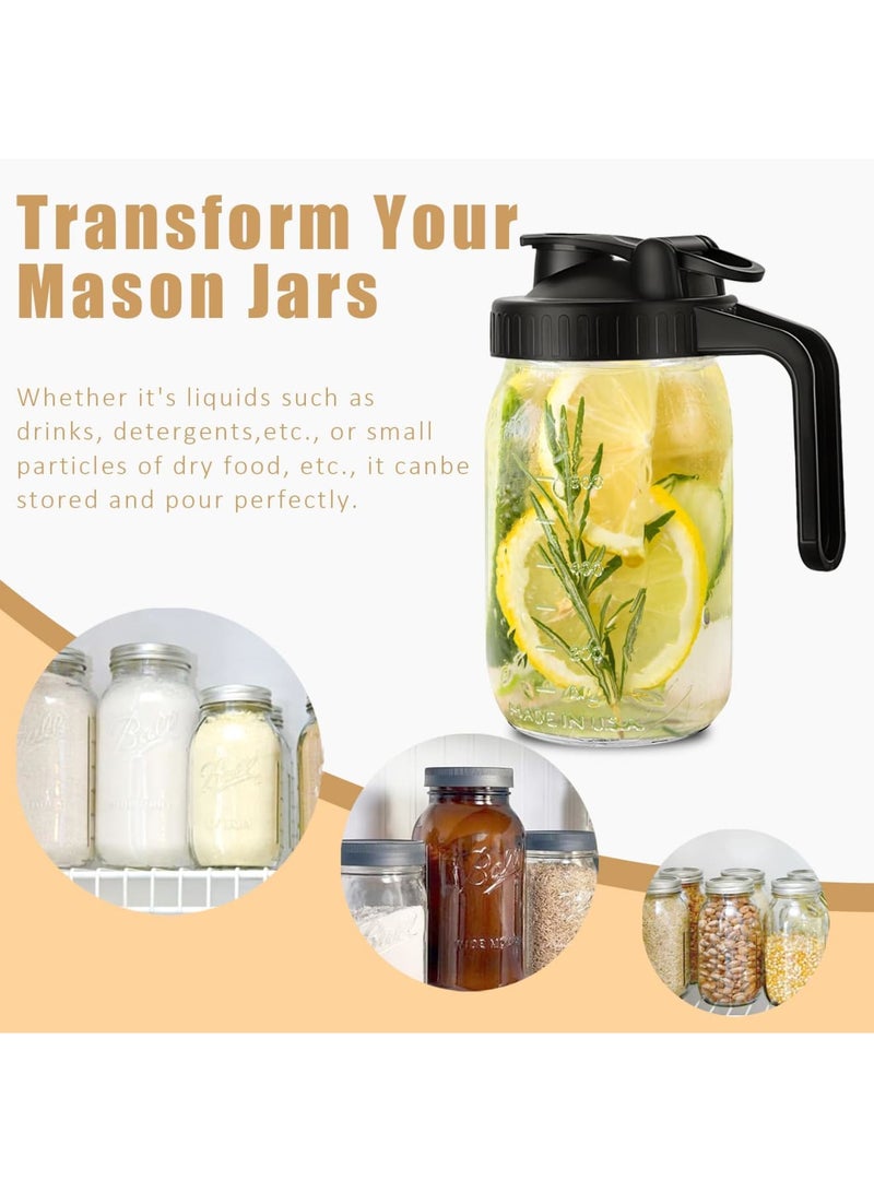 SYOSI غطاء صنبور لجرة ميسون لجرار ذات فم واسع، غطاء قابل للفتح محكم الإغلاق، غطاء مانع للتسرب للاستخدام مع الإبريق، عبوة من 2 (أسود) - Image 2