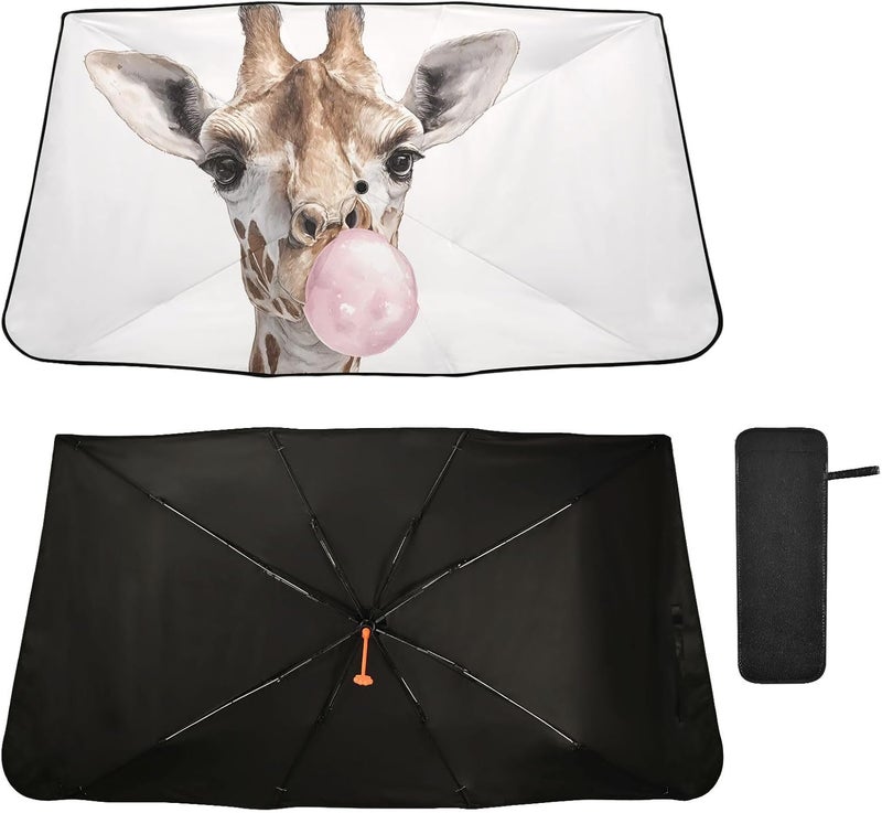 Windshield Sun Shade Umbrella Giraffe Bumble Portrait – Fashion Design, Protect Car from Sun & Heat Damage, Easy Store, Universal Fit 55” x 27.5” - Image 2