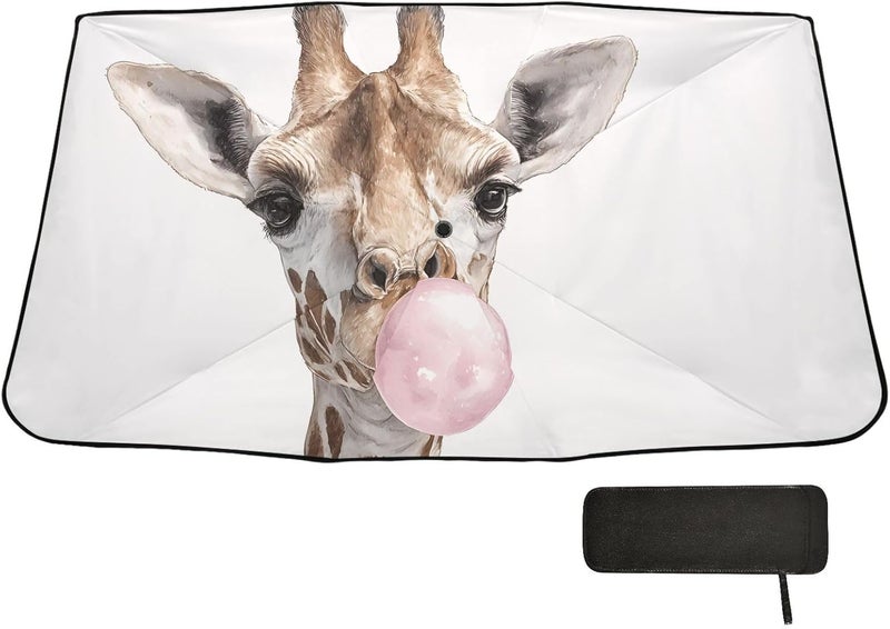 Windshield Sun Shade Umbrella Giraffe Bumble Portrait – Fashion Design, Protect Car from Sun & Heat Damage, Easy Store, Universal Fit 55” x 27.5” - Image 1