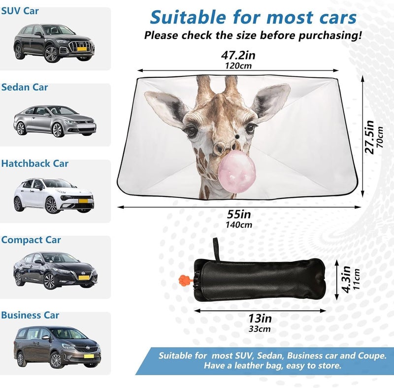 Windshield Sun Shade Umbrella Giraffe Bumble Portrait – Fashion Design, Protect Car from Sun & Heat Damage, Easy Store, Universal Fit 55” x 27.5” - Image 3