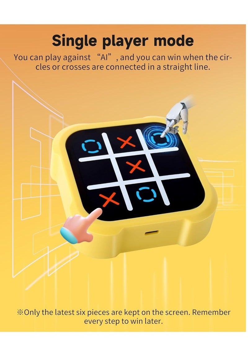 Tic Tac Toe Games, Original 3-in-1 Handheld Puzzle Game Console, Portable Chess Board Games, Fun Brain and Memory Games, Educational Travel Games Family Game Improve Memory and Concentration(Yellow) - Image 5