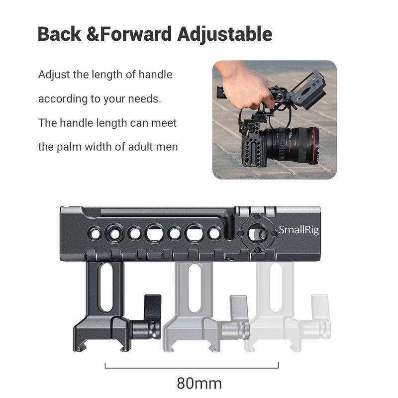 SmallRig NATO Top Handle Quick Release Handgrip, Built-in Cold Shoe Mount, 1/4''-20 and 3/8''-16 Thread Holes, Locating Holes for ARRI Standard, Back/Forward Adjustable - 1955 - Image 4