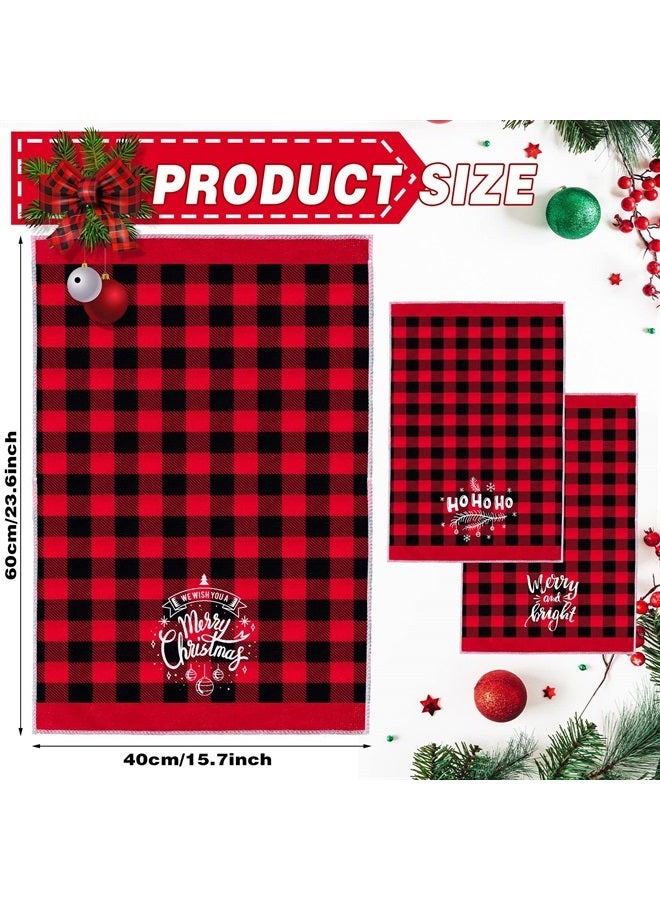 Tudomro 3 Pack Christmas Kitchen Dish Towels Red and Black Plaid Bathroom Hand Towels Buffalo Check Hand Dish Cloths Xmas Soft Washcloths for Home Party Decor, 23.6 x 15.7 Inches (Cute) - Image 1