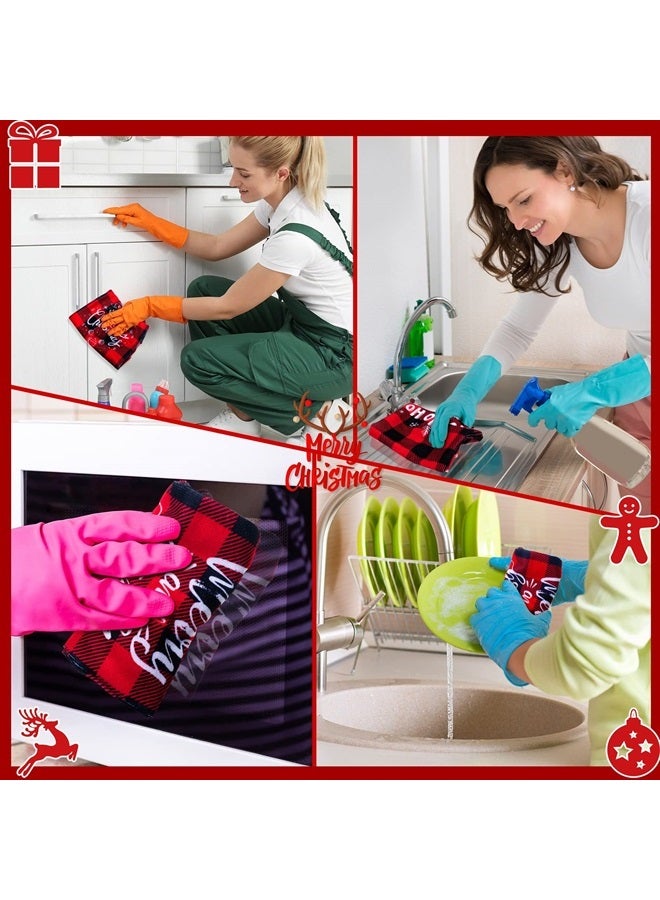 Tudomro 3 Pack Christmas Kitchen Dish Towels Red and Black Plaid Bathroom Hand Towels Buffalo Check Hand Dish Cloths Xmas Soft Washcloths for Home Party Decor, 23.6 x 15.7 Inches (Cute) - Image 2
