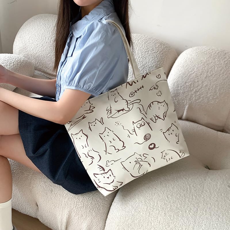BROGBUS Classics Canvas Tote Bags for Women Girls Canvas Handbag Zipper Large Capacity Shoulder Bag for College Office Use - Image 5