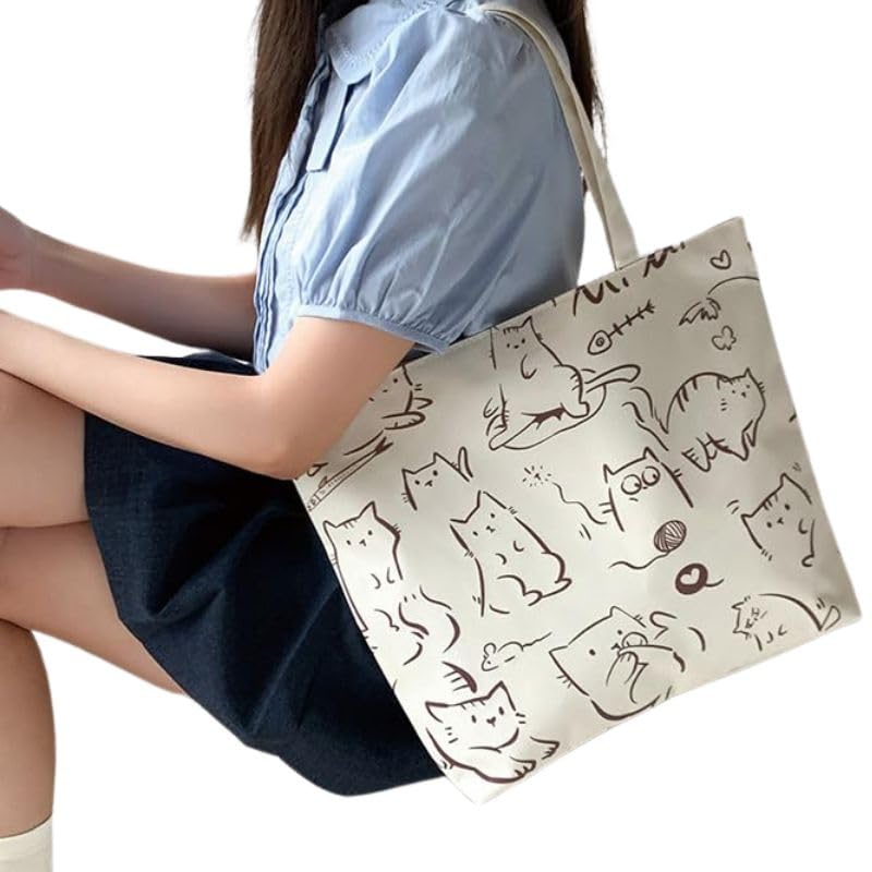 BROGBUS Classics Canvas Tote Bags for Women Girls Canvas Handbag Zipper Large Capacity Shoulder Bag for College Office Use - Image 4