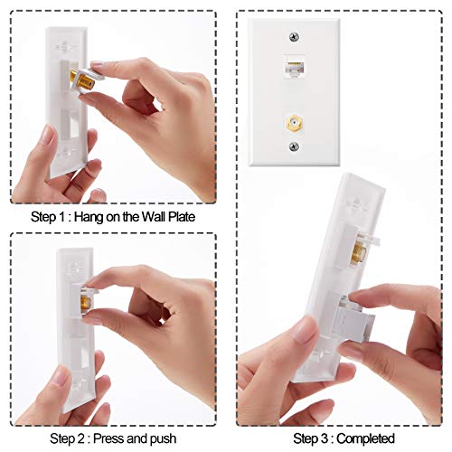 Weewooday Cat 6 Ethernet Wall Plates Cat 6 Coax Wall Plate with Ethernet Port and Goldplated TV Coax Ftype PortWhite16 Pieces - Image 3