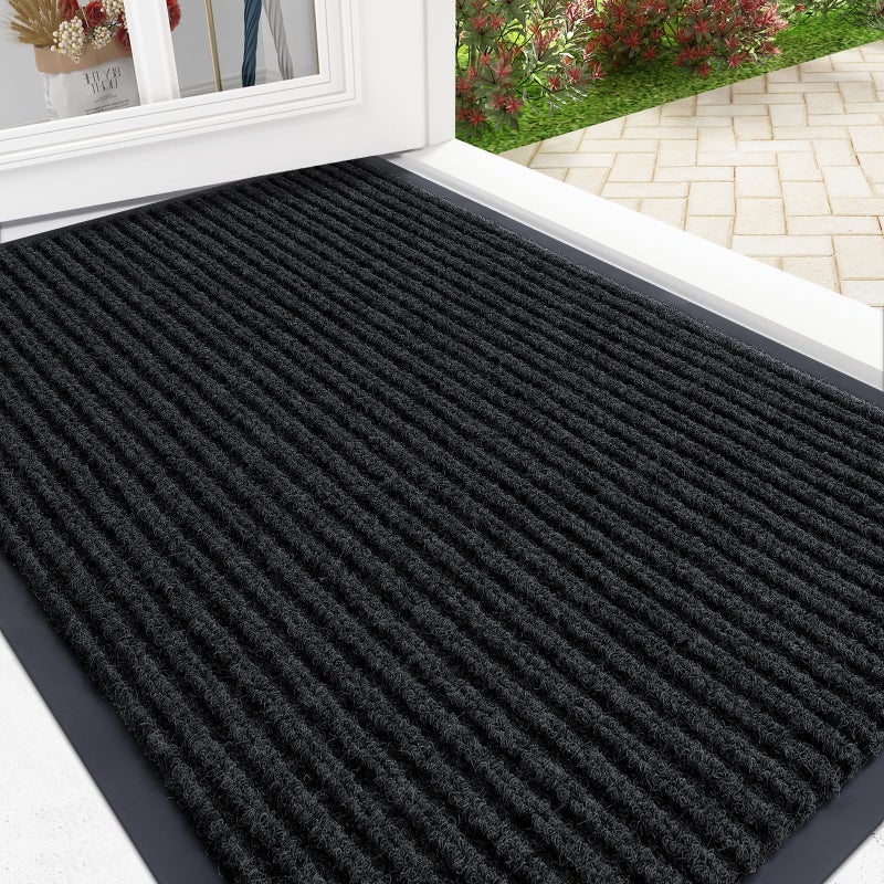OLANLY Front Door Mat Indoor Outdoor Entrance Waterproof Heavy Duty Doormat Fade Resistant Low Profile Easy Clean Patio Porch Welcome Floor Mats for Entry 36x24 Black