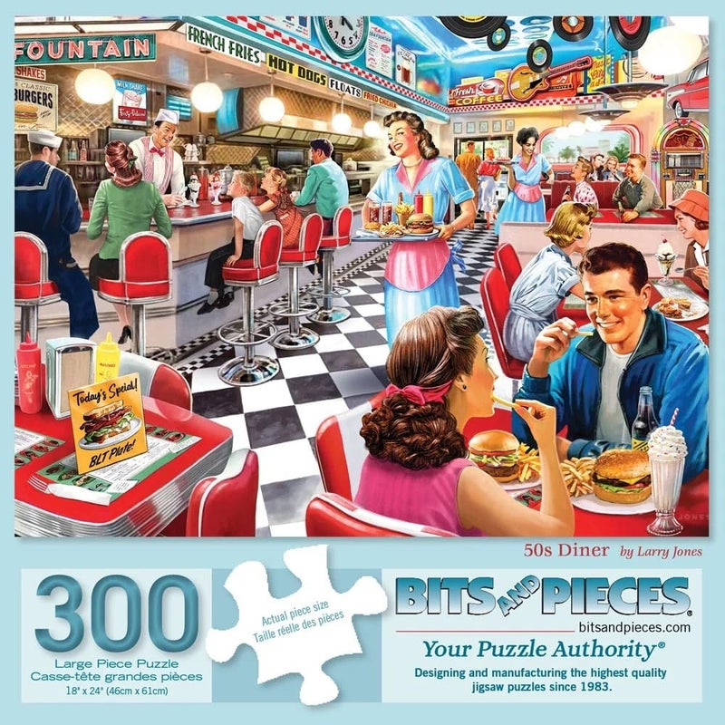 Bits and Pieces 50s Diner Jigsaw Puzzle for Adults Retro American Nostalgia Scene by Larry Jones 300 Piece Puzzle - Image 3
