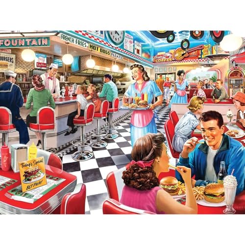 Bits and Pieces 50s Diner Jigsaw Puzzle for Adults Retro American Nostalgia Scene by Larry Jones 300 Piece Puzzle - Image 5