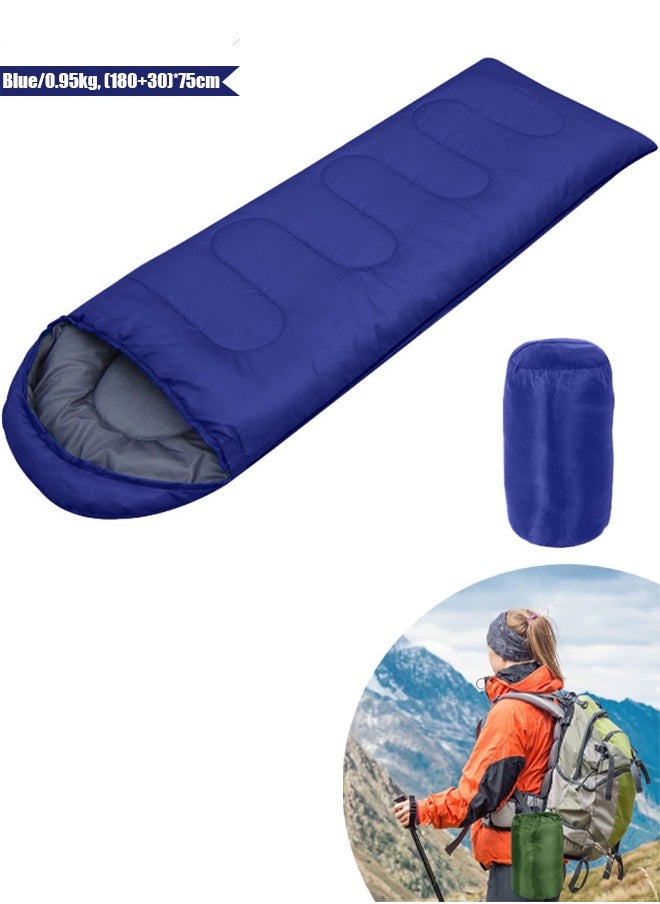 Generic Envelope Sleeping Bag 180cm Cap Length 30cm Hollow Cotton Winter Hooded Sleeping Bag Suitable for Outdoor Camping Hiking and Mountaineering With Compression Bag Blue (Blue/0.95kg, (180+30)*75cm)  - Image 1