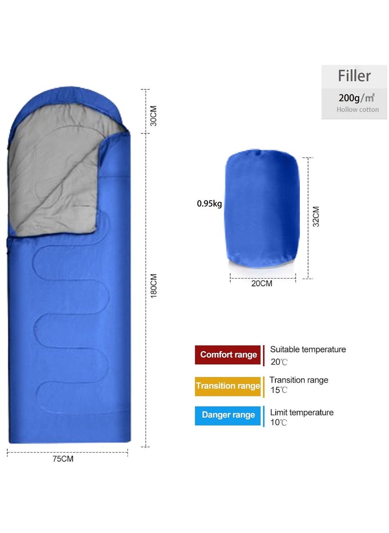 Generic Envelope Sleeping Bag 180cm Cap Length 30cm Hollow Cotton Winter Hooded Sleeping Bag Suitable for Outdoor Camping Hiking and Mountaineering With Compression Bag Blue (Blue/0.95kg, (180+30)*75cm)  - Image 2