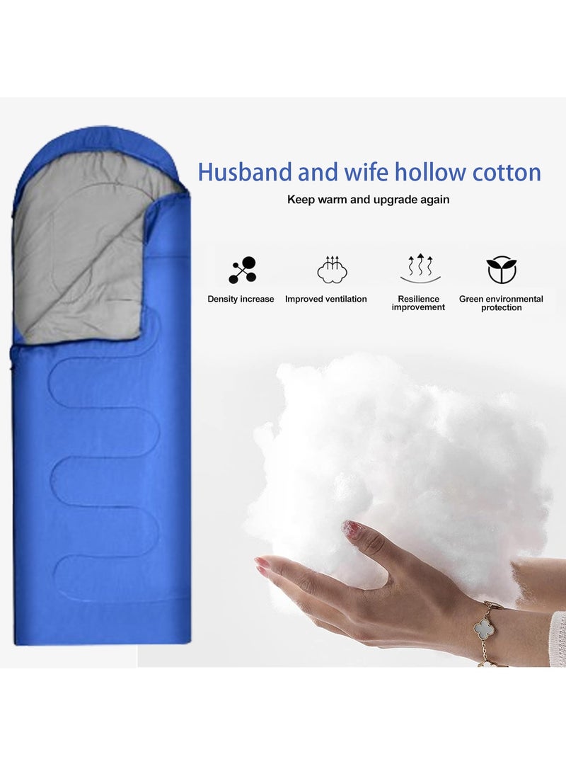 Generic Envelope Sleeping Bag 180cm Cap Length 30cm Hollow Cotton Winter Hooded Sleeping Bag Suitable for Outdoor Camping Hiking and Mountaineering With Compression Bag Blue (Blue/0.95kg, (180+30)*75cm)  - Image 4