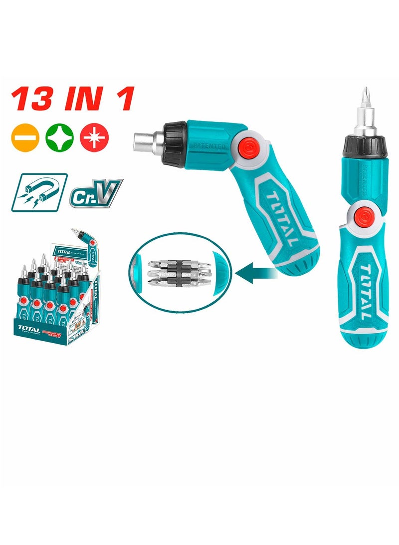 TOTAL Total 13-in-1 Ratchet Screwdriver Set – Versatile Tool for Home Repairs and DIY Projects with 12 Bits and Folding Handle  - Image 1