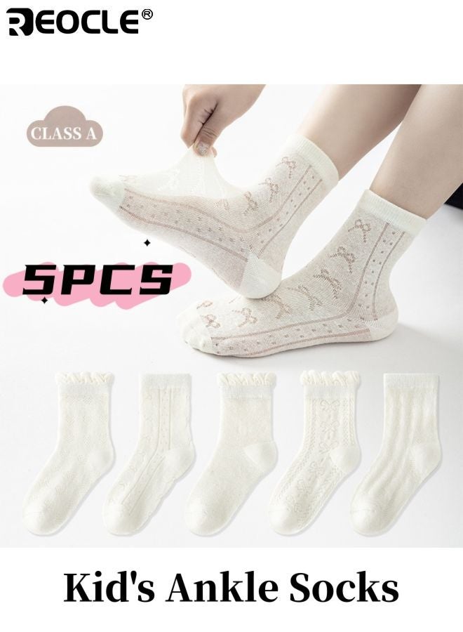 REOCLE 5Pairs Kid's Ankle Socks with Mesh Cotton Blend and Low Cut Design Toddler No Show Ankle Socks with Soft Thin Fabric for Boys Girls Daily Wear - Image 1