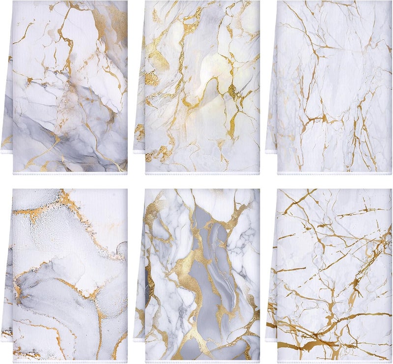 Boyiee Set of 6 Marble Kitchen Towels Gold Dish Towels Absorbent Stylish Marble Tea Towels 24 x 16 Inches Modern Hand Towels Housewarming Gifts for Farmhouse Kitchen Bathroom Decorations - Image 1
