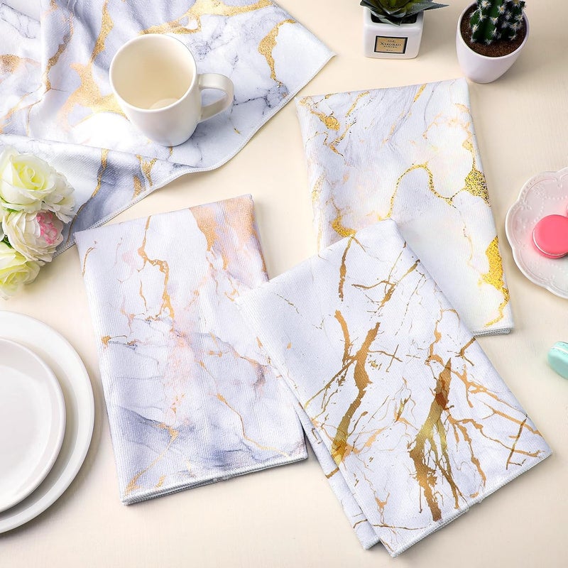 Boyiee Set of 6 Marble Kitchen Towels Gold Dish Towels Absorbent Stylish Marble Tea Towels 24 x 16 Inches Modern Hand Towels Housewarming Gifts for Farmhouse Kitchen Bathroom Decorations - Image 2