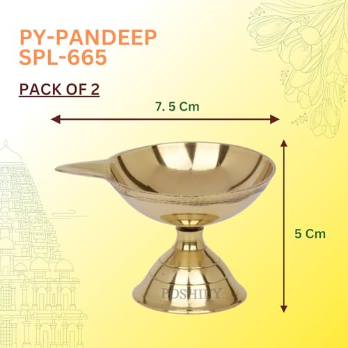 POSHIFY Pandeep Spl. Brass Diya (Pack of 2) - Handcrafted Traditional Indian Oil Lamp for Puja, Home Decor, and Festival Celebrations - 665 - Image 2