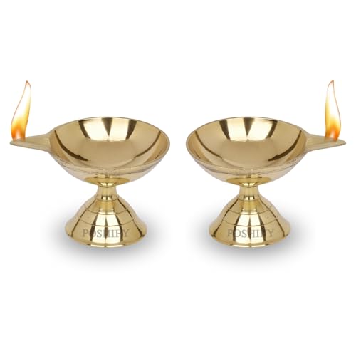 POSHIFY Pandeep Spl. Brass Diya (Pack of 2) - Handcrafted Traditional Indian Oil Lamp for Puja, Home Decor, and Festival Celebrations - 665 - Image 1