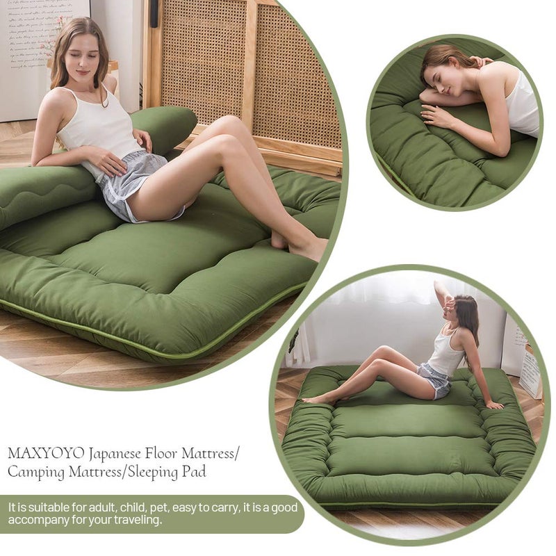 MAXYOYO Japanese Futon Mattress Twin Size Floor Mattress, Thicken Tatami Mat Sleeping Pad Roll Up Mattress Floor Bed Folding Couch Bed Mattress Pad for Guest Room, Green, Twin - Image 3