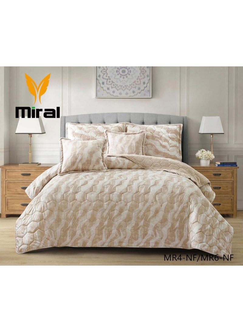 ميرال مفرش شتوي نفر ونص مضغوط، مقاس 160×210 سم | 4 قطع | وجه مشجر ووجه فرو، بتصميم سداسي فاخر - Image 1