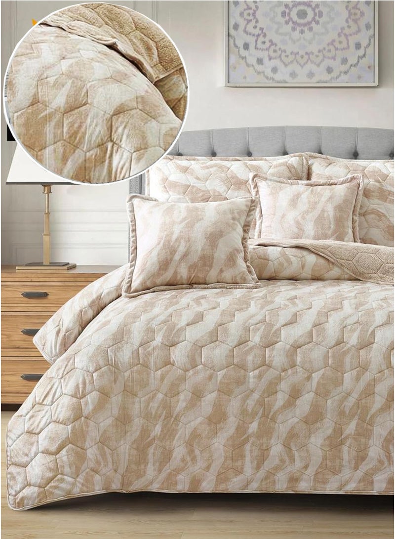 ميرال مفرش شتوي نفر ونص مضغوط، مقاس 160×210 سم | 4 قطع | وجه مشجر ووجه فرو، بتصميم سداسي فاخر - Image 3