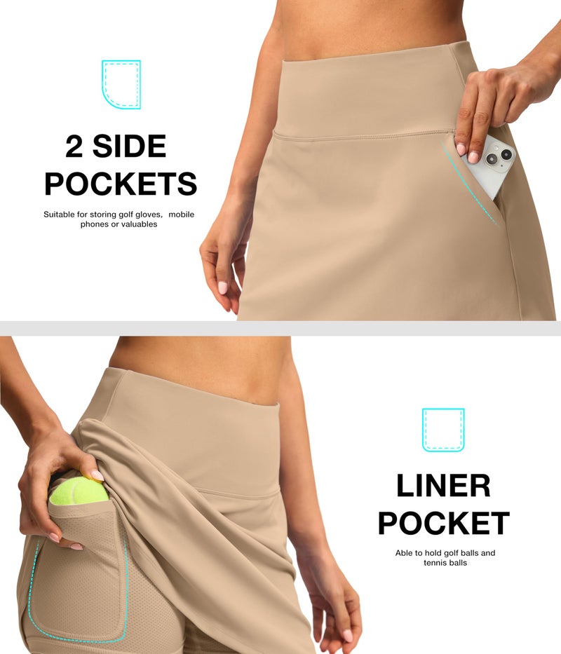 SANTINY 16" Skorts for Women with 4 Pockets High Waisted Stretchy Pickleball Casual Tennis Skirt Athletic Golf Skort(Light Khaki_M) - Image 5