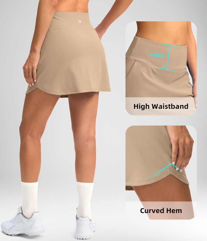 SANTINY 16" Skorts for Women with 4 Pockets High Waisted Stretchy Pickleball Casual Tennis Skirt Athletic Golf Skort(Light Khaki_M) - Image 4