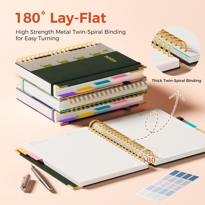 XYark Line Hardcover Spiral Notebook with Removable Dividers Tabs & Ruler, 5 Subject Notebook College Ruled, 300 Page, Large 8"x10" B5 Notebooks for Work School, Lined Journal for Women & Men, Green - Image 3