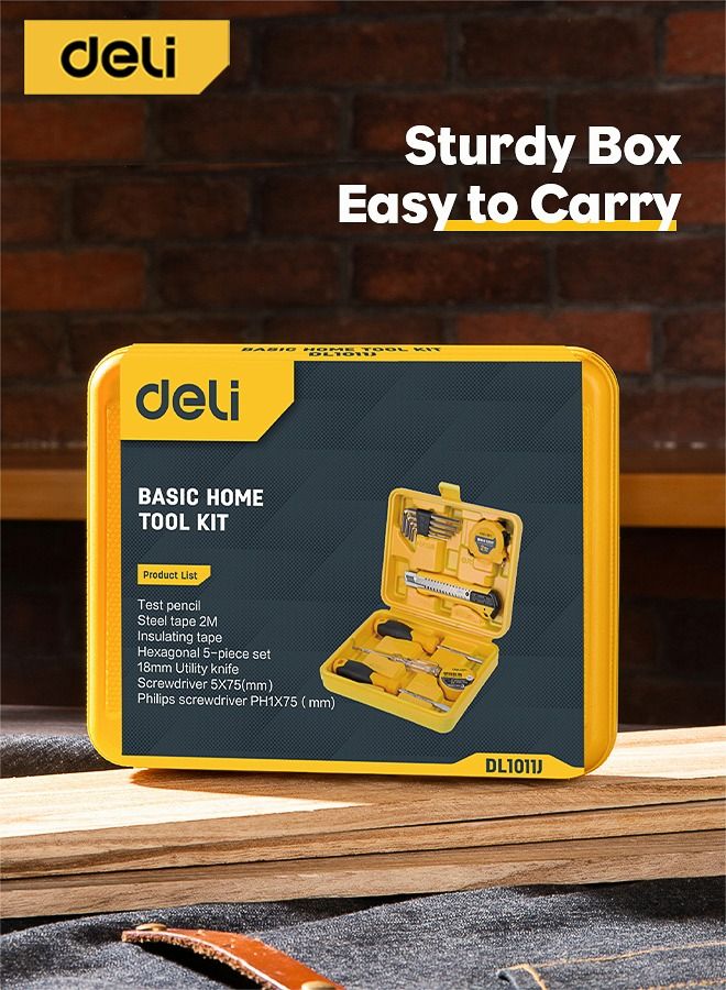 Deli 11-Piece Hand Tool Kit with Box, Repair Home Tool Set, 25*20*6cm  - Image 4