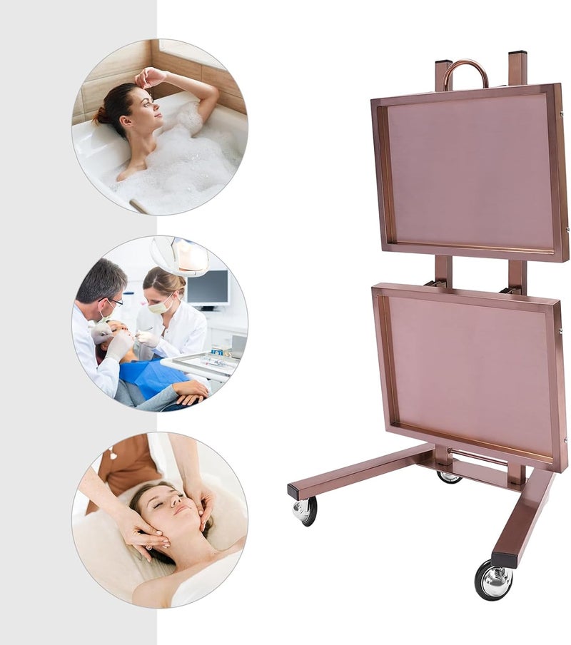 2 Tier Stainless Steel Utility Trolley, Hairdressing Tool Trolley with Wheels & Foldable Tray, Salon Cart, Ideal for Barber Shops, Beauty Salons, Studios, Spas & Homes (Rose-Gold) - Image 4