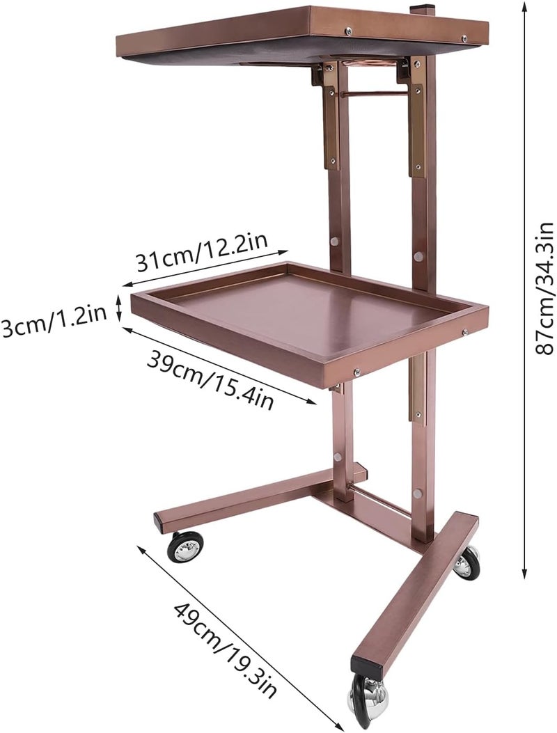 2 Tier Stainless Steel Utility Trolley, Hairdressing Tool Trolley with Wheels & Foldable Tray, Salon Cart, Ideal for Barber Shops, Beauty Salons, Studios, Spas & Homes (Rose-Gold) - Image 5