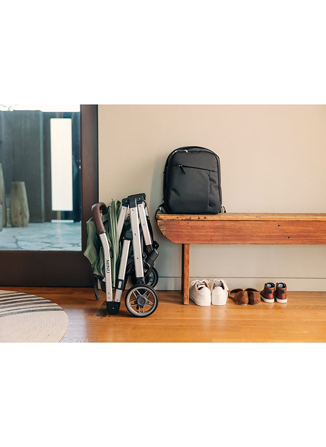UPPAbaby - Minu V2 Stroller Lightweight Compact Stroller For Travel Emelia Sage Green Melange With Silver Frame And Chestnut Leather – Compact Fold, Smooth Suspension, Upf 50+ Canopy - Image 1