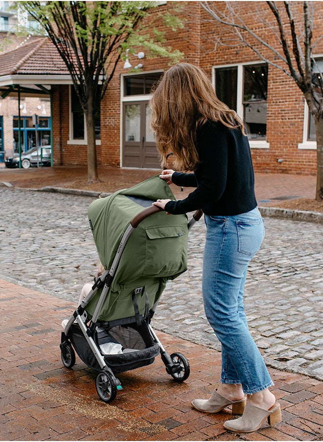 UPPAbaby - Minu V2 Stroller Lightweight Compact Stroller For Travel Emelia Sage Green Melange With Silver Frame And Chestnut Leather – Compact Fold, Smooth Suspension, Upf 50+ Canopy - Image 1