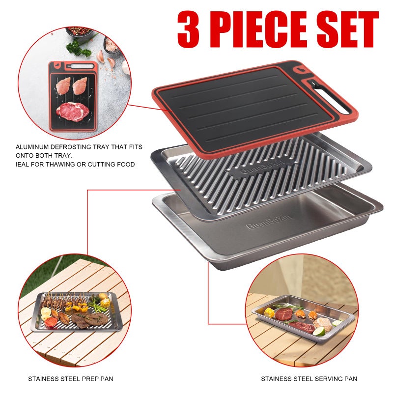 GuanBoXin Grilling Prep and Serve Trays, Stainless Steel Large Capacity Food Prep Tray, Grill Carry System, Marinade Container and Cutting Board, BBQ Grill Accessories, Grilling Gifts for Men - Image 2