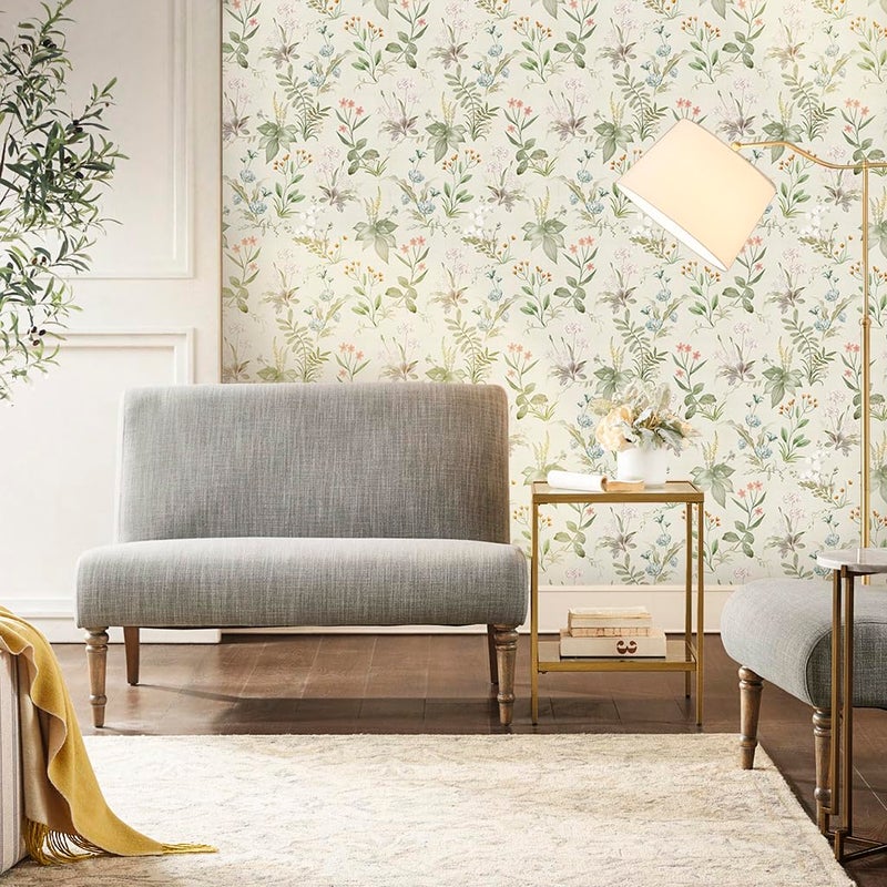 Simon&Siff Vintage Wallpaper Peel and Stick Beige Floral Contact Paper Wildflowers Botanical Wall Paper Removable Renter Friendly Wallpaper 17.3in x 40ft - Image 3