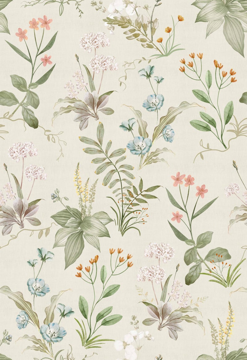 Simon&Siff Vintage Wallpaper Peel and Stick Beige Floral Contact Paper Wildflowers Botanical Wall Paper Removable Renter Friendly Wallpaper 17.3in x 40ft - Image 1