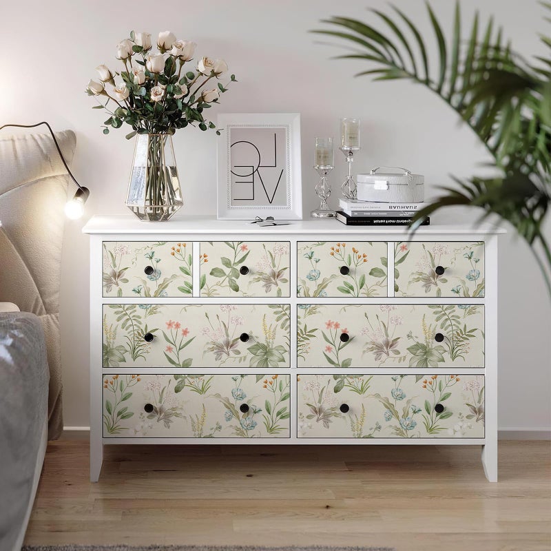 Simon&Siff Vintage Wallpaper Peel and Stick Beige Floral Contact Paper Wildflowers Botanical Wall Paper Removable Renter Friendly Wallpaper 17.3in x 40ft - Image 4