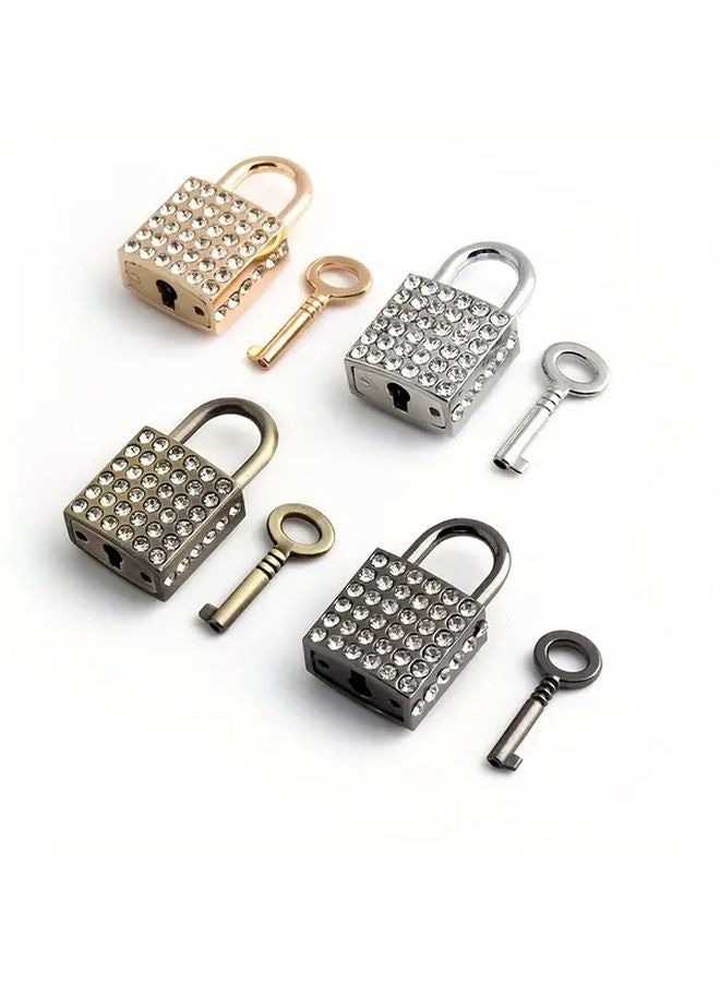 1pc Luxury Rhinestone Lock Keychain Metal Buckle Padlock Jewelry Box Bag Decoration - Image 1