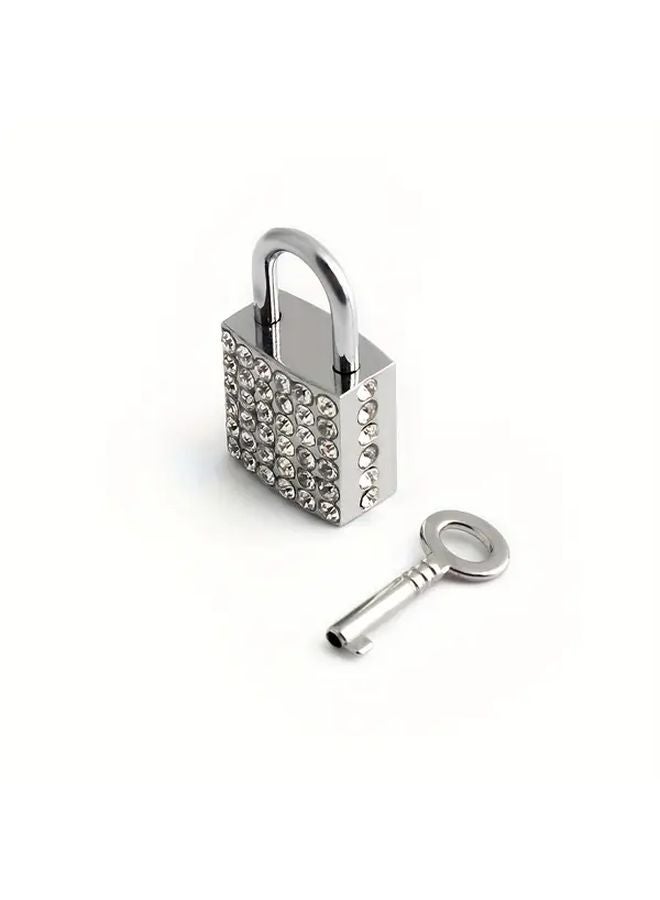 1pc Luxury Rhinestone Lock Keychain Metal Buckle Padlock Jewelry Box Bag Decoration - Image 5