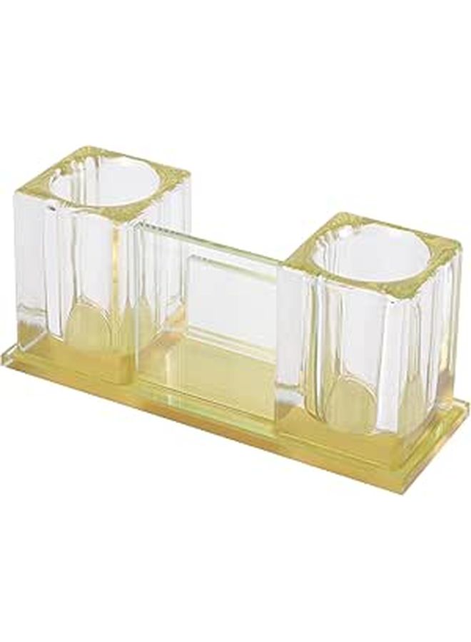 Gold Crystal Base Acrylic Table Microphone Stand with 2 Slot Desktop Holder for Karaoke Recording - Image 1