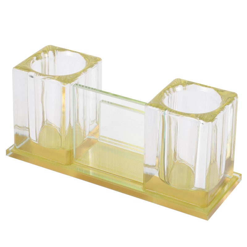 Gold Crystal Base Acrylic Table Microphone Stand with 2 Slot Desktop Holder for Karaoke Recording - Image 2